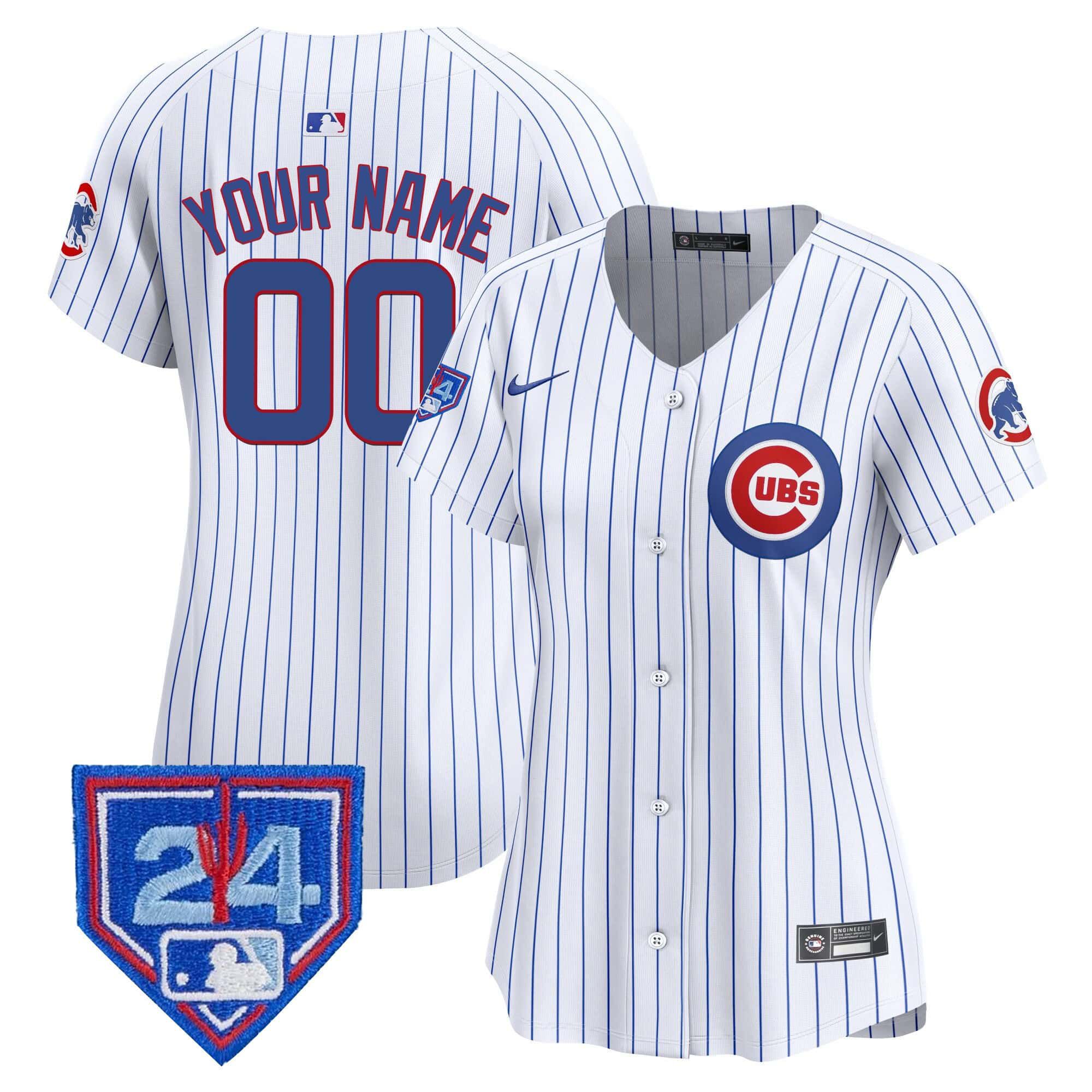Women Chicago Cubs White stripe Nike 2024 Spring Training Patch Vapor Premier Limited Custom MLB Jersey->customized mlb jersey->Custom Jersey